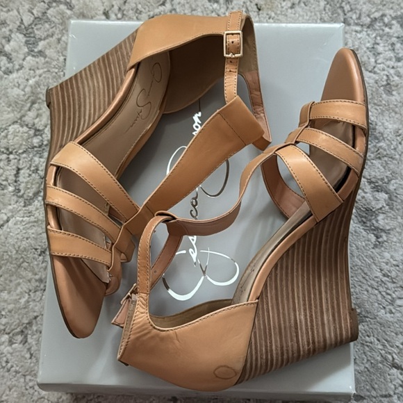 Jessica‎ Simpson McCorde natural leather Brown Strappy wedge Heels Sz 9 1/2 - Picture 7 of 8